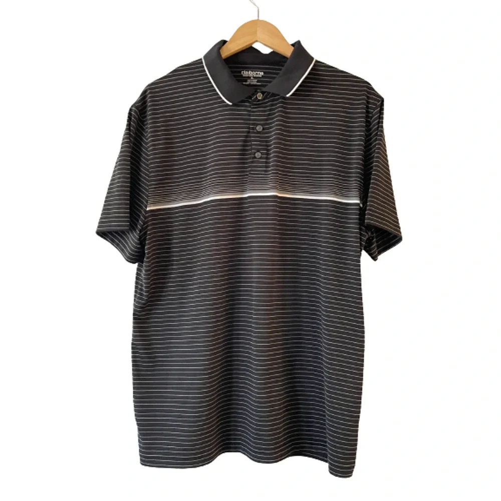 Claiborne Size XL Moisture Wicking Polo Shirt‎ Black White Stripe Short Sleeve